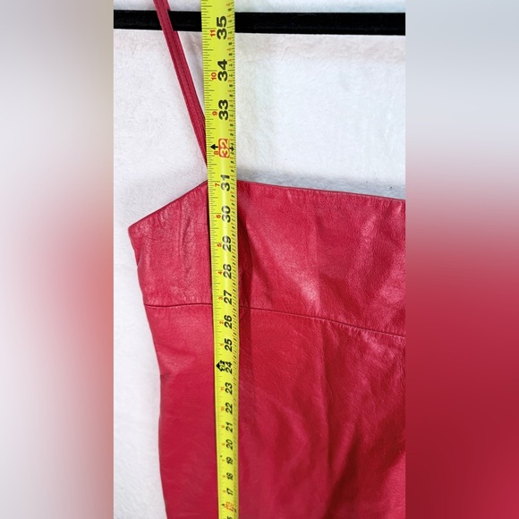 Ralph Lauren Red Leather Mini Dress Size 8 100% Leather Y2K Party Dress - Picture 8 of 15